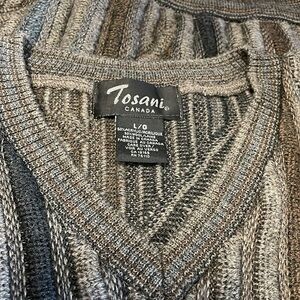 Tosani Vibtage 3D Knit Coogie Style V-Neck Geometric Sweater Men’s Large
